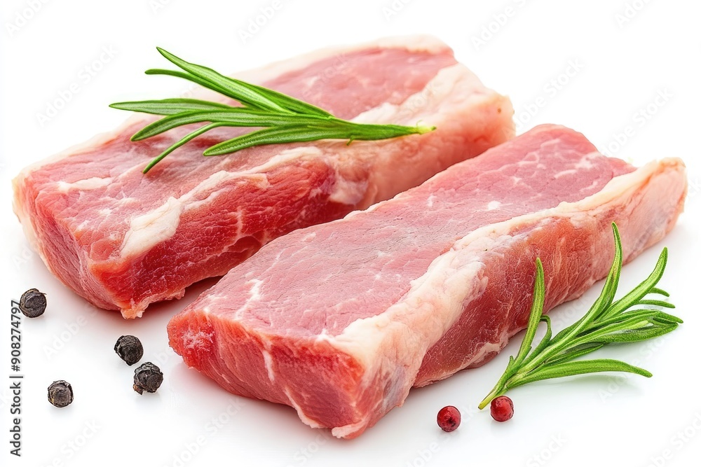 Two Raw Lamb Chops with Rosemary and Peppercorns Two Raw Lamb Chops with Rosemary and Peppercorns
