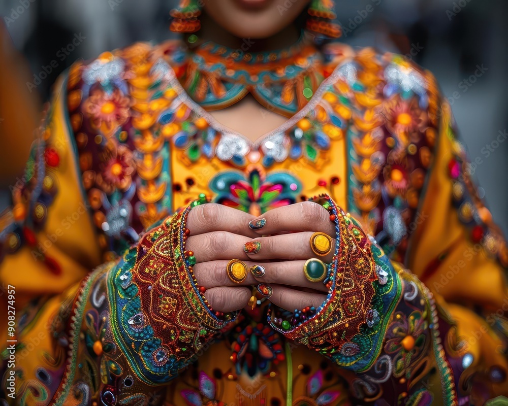Obraz premium Cultural dress worn during a festive event, showcasing traditional attire, Cultural, Bright colors, Photography