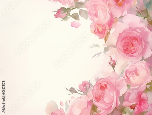 Pink Rose Horizontal Right Corner Frame with Copy Space