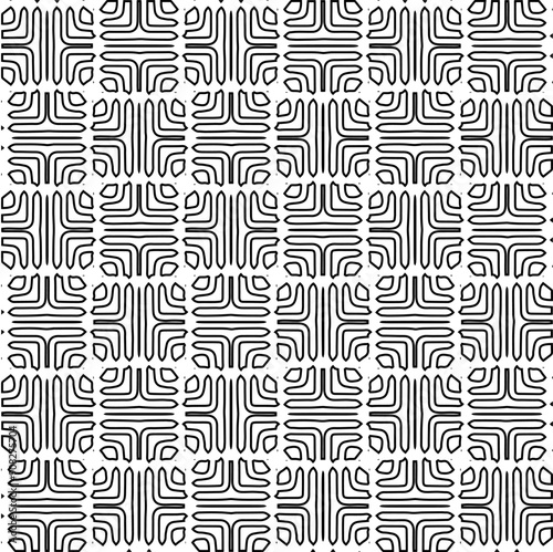 Monochrome ornamental texture with smooth linear shapes, zigzag lines, lace pattern.Abstract black pattern for web page, textures, card, poster, fabric, textile. White background.