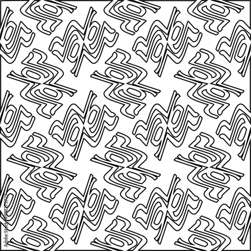  Monochrome ornamental texture with smooth linear shapes, zigzag lines, lace pattern.Abstract black pattern for web page, textures, card, poster, fabric, textile. White background.