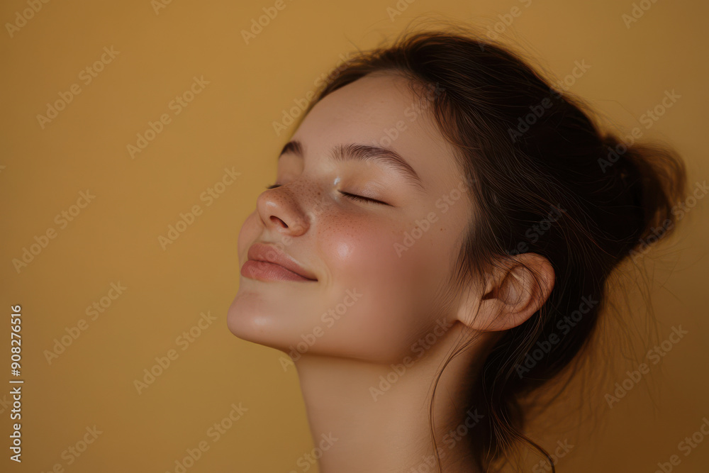 A close up of a girl's face with her eyes closed A close up of a girl's face with her eyes closed