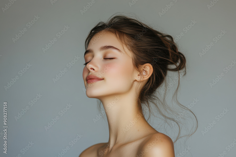 A close up of a girl's face with her eyes closed A close up of a girl's face with her eyes closed