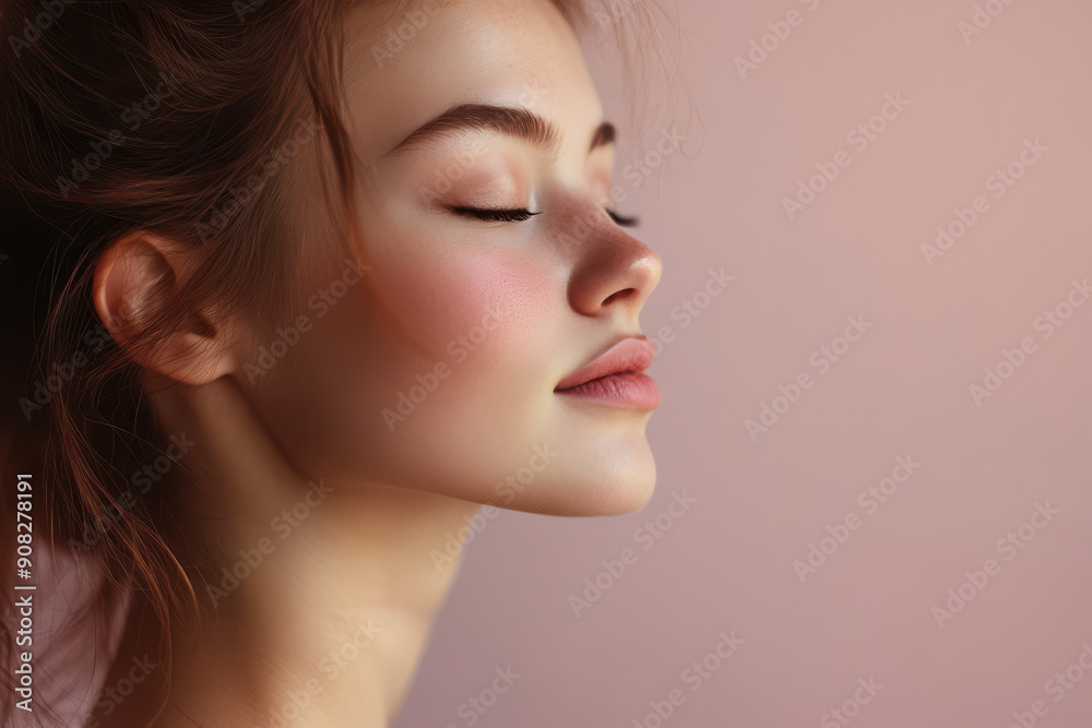 A close up of a girl's face with her eyes closed A close up of a girl's face with her eyes closed