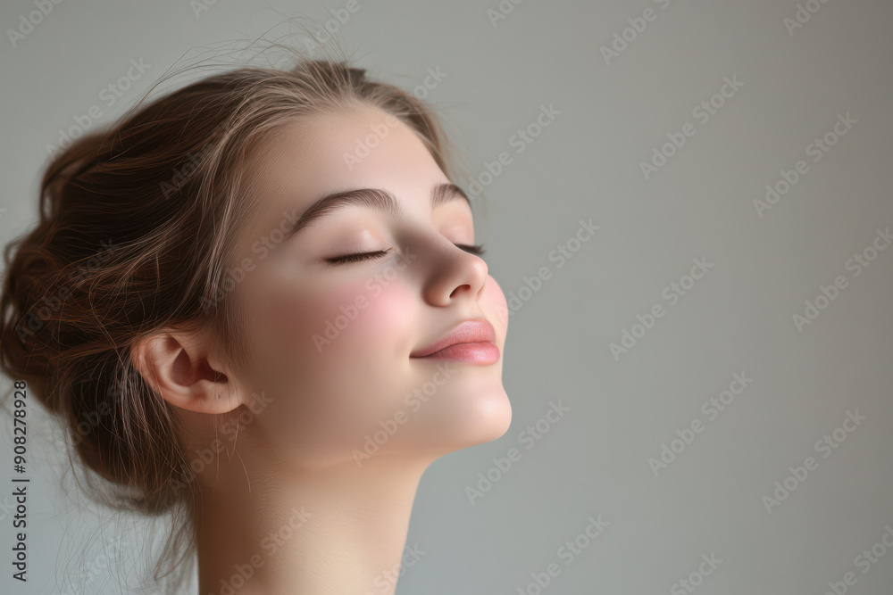A close up of a girl's face with her eyes closed