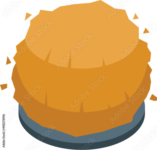 Round hay bale sitting on a metal base, providing essential nutrition for farm animals