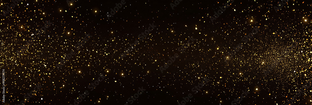 sparkle golden glittering dust particle on black background