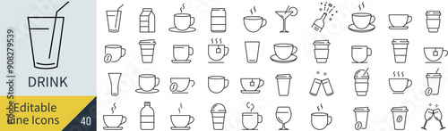 線の編集ができるドリンクに関するアイコンセット（アウトライン化していない）