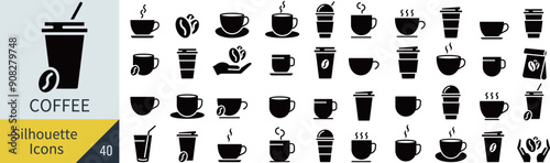コーヒーに関するシルエットアイコンセット
