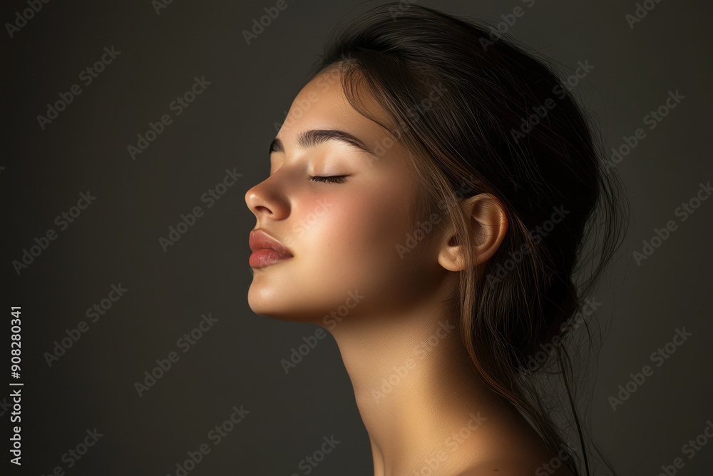 A close up of a girl's face with her eyes closed A close up of a girl's face with her eyes closed