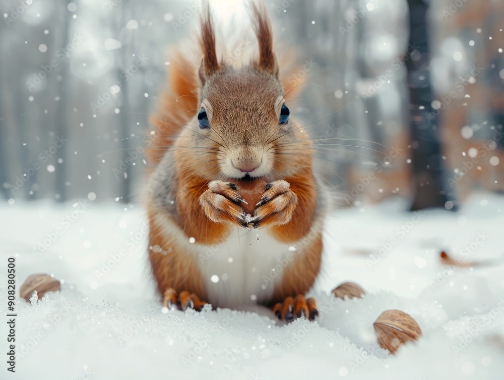 Squirrel in the Snow with a Nut 1 Squirrel in the Snow with a Nut 1