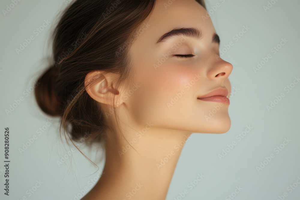 A close up of a girl's face with her eyes closed A close up of a girl's face with her eyes closed