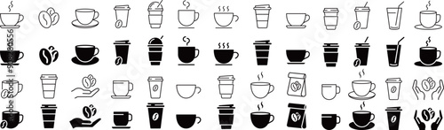 コーヒーと紅茶に関する線画とシルエットのアイコンセット © syoko