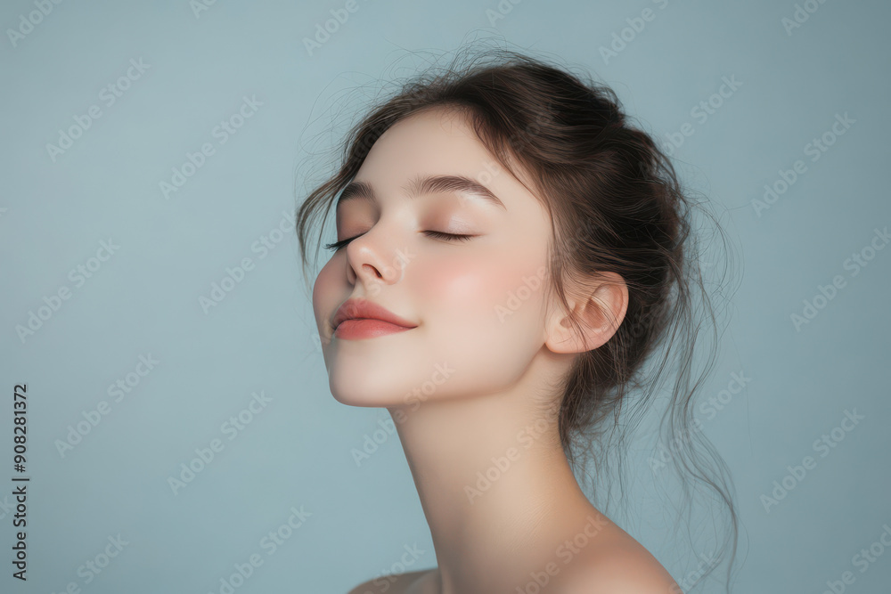 A close up of a girl's face with her eyes closed A close up of a girl's face with her eyes closed