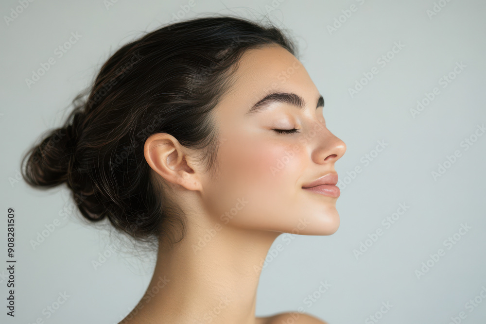 A close up of a girl's face with her eyes closed A close up of a girl's face with her eyes closed