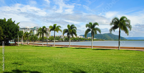 Cairns waterfront promenade on the shore of the Coral Sea in northern Queensland, Australia