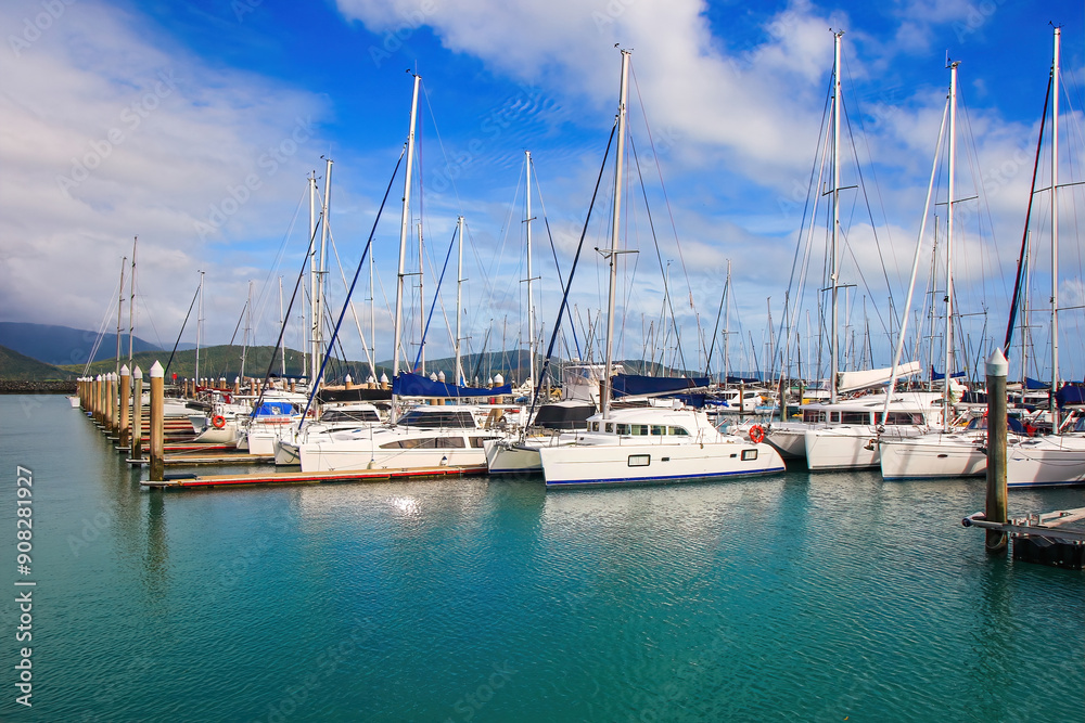 Abell Point Marina in Airlie Beach on the coast of Queensland facing the Whitsunday Islands in the Pacific Ocean, Australia Abell Point Marina in Airlie Beach on the coast of Queensland facing the Whitsunday Islands in the Pacific Ocean, Australia