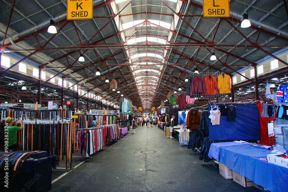 Fototapeta premium Melbourne, Australia - Mar 4, 2016 : Interior of one of the halls of the Queen Victoria Market, the largest open air market in the Southern Hemisphere, located in the CBD of Melbourne, Victoria