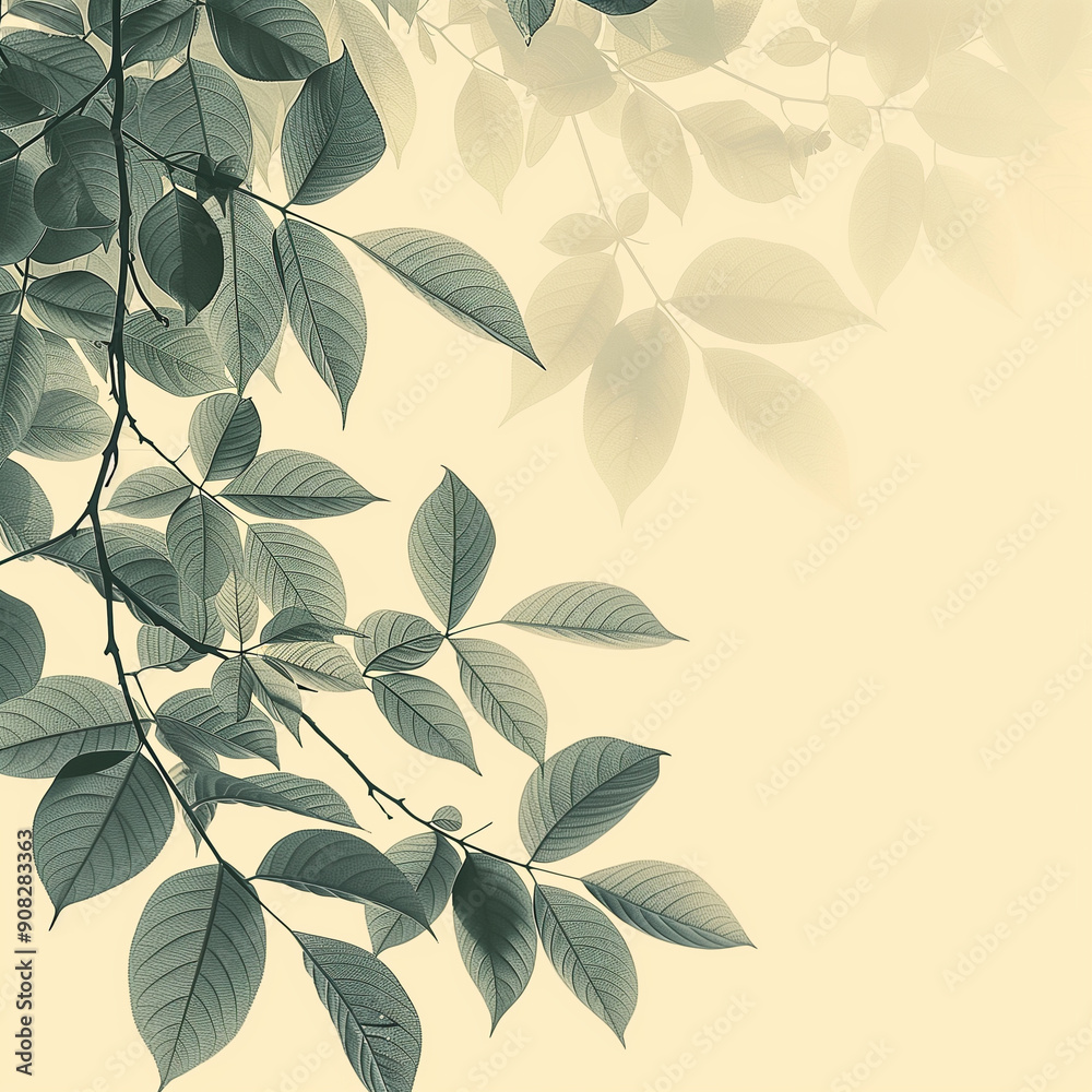 Nature Silhouettes: Outlines of leaves or trees in soft, muted colors, with a large area of light background for content, with copy space. Nature Silhouettes: Outlines of leaves or trees in soft, muted colors, with a large area of light background for content, with copy space.