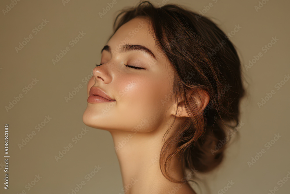 A close up of a girl's face with her eyes closed A close up of a girl's face with her eyes closed