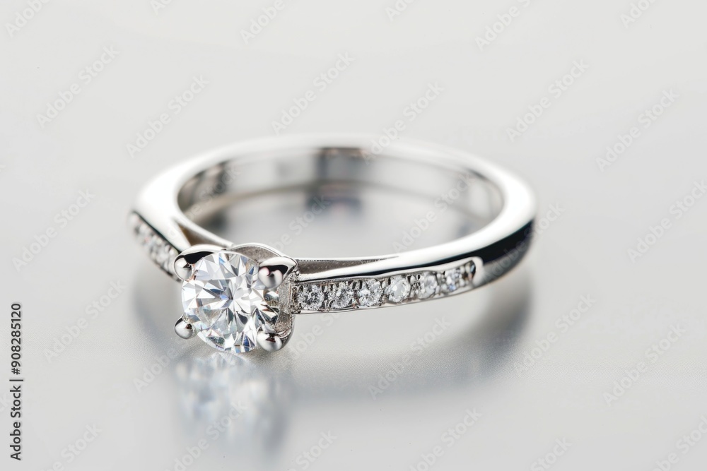 A close-up view of a diamond ring on a table, great for jewelry or gift ideas
