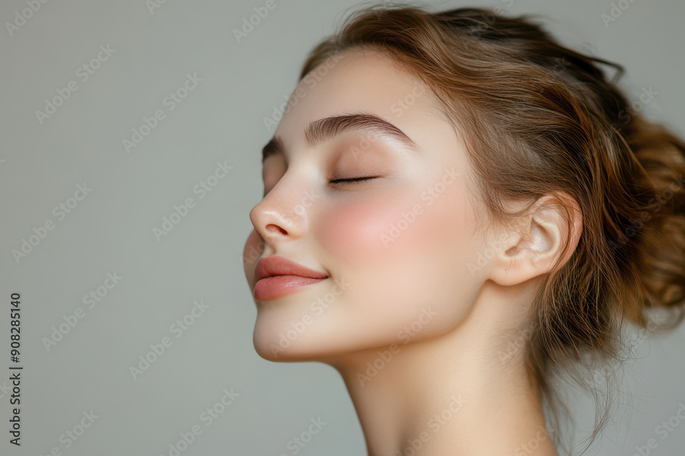 A close up of a girl's face with her eyes closed