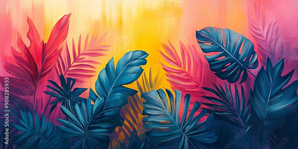 Fototapeta premium Vibrant Tropical Plant Banner with Exotic Patterns