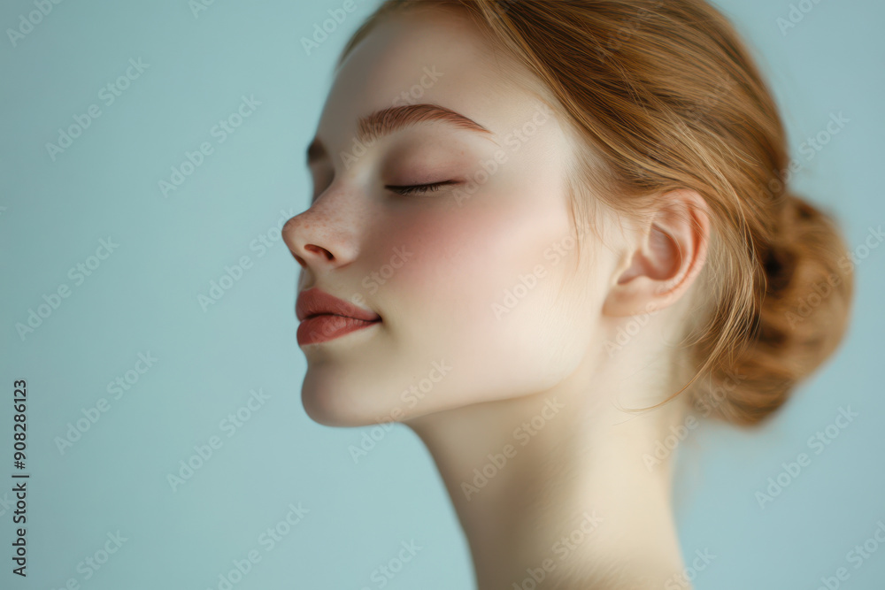 A close up of a girl's face with her eyes closed