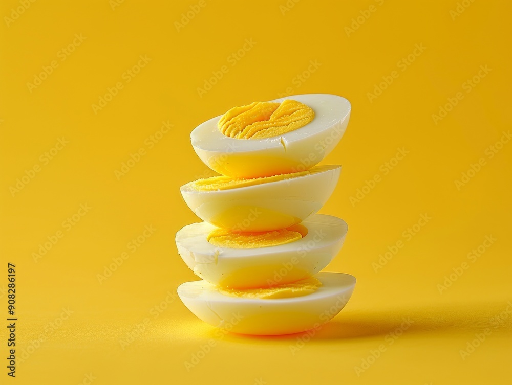 Sliced Boiled Eggs on Yellow Background 3 Sliced Boiled Eggs on Yellow Background 3