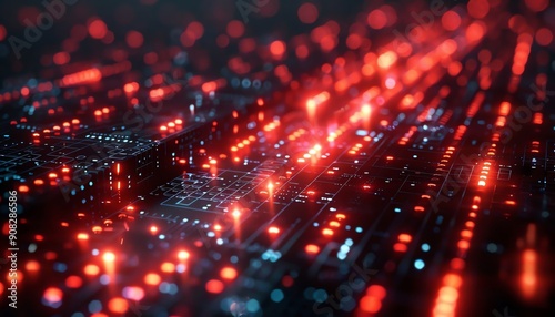 Wallpaper Mural Abstract futuristic technology background with glowing red dots and lines creating a digital circuit board pattern. Perfect for tech themes. Torontodigital.ca