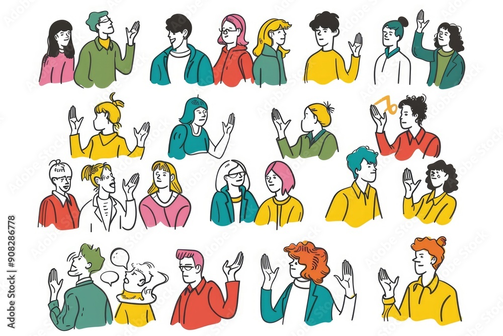 Fototapeta premium A group of individuals with distinct facial expressions and body language, conveying emotions and reactions