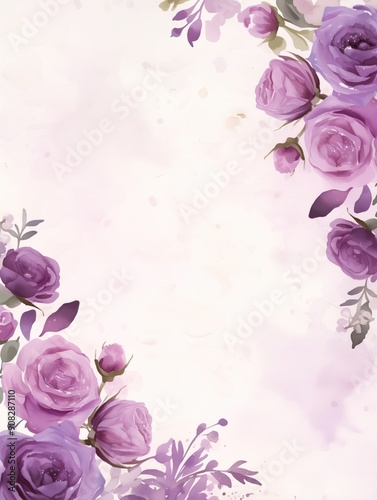 Vertical Purple Rose Side Botanical Frame with Copy Space