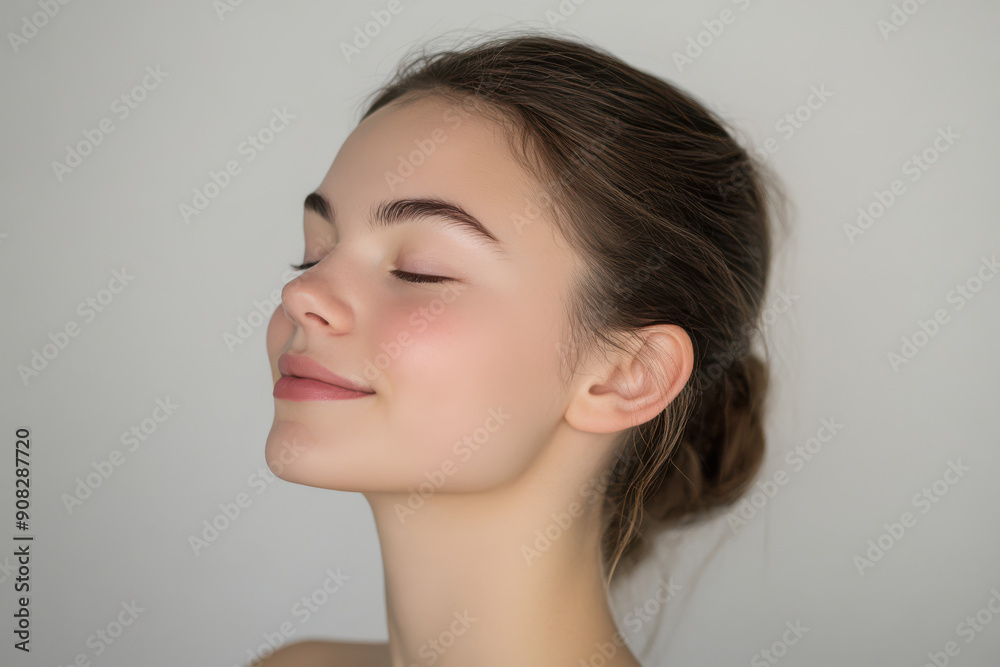 A close up of a girl's face with her eyes closed A close up of a girl's face with her eyes closed
