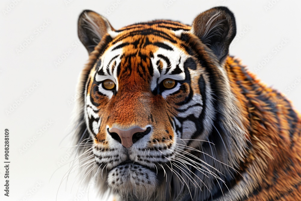 Fototapeta premium Close-up shot of a tiger's face on a white background