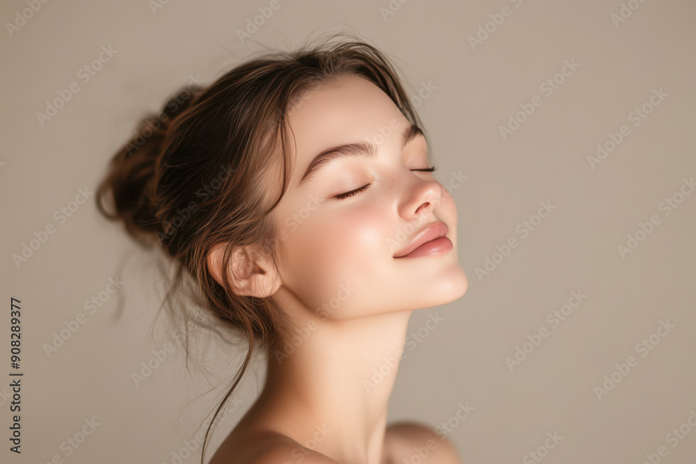 A close up of a girl's face with her eyes closed A close up of a girl's face with her eyes closed