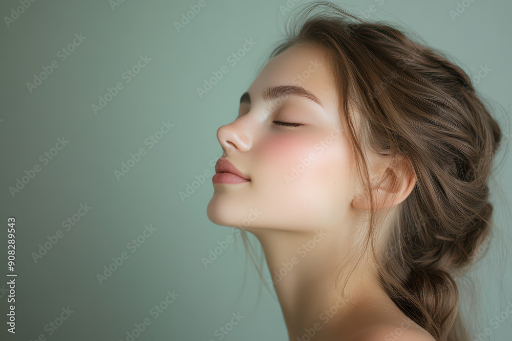 A close up of a girl's face with her eyes closed