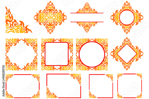 Frame or border decorative ornament design with a fire theme