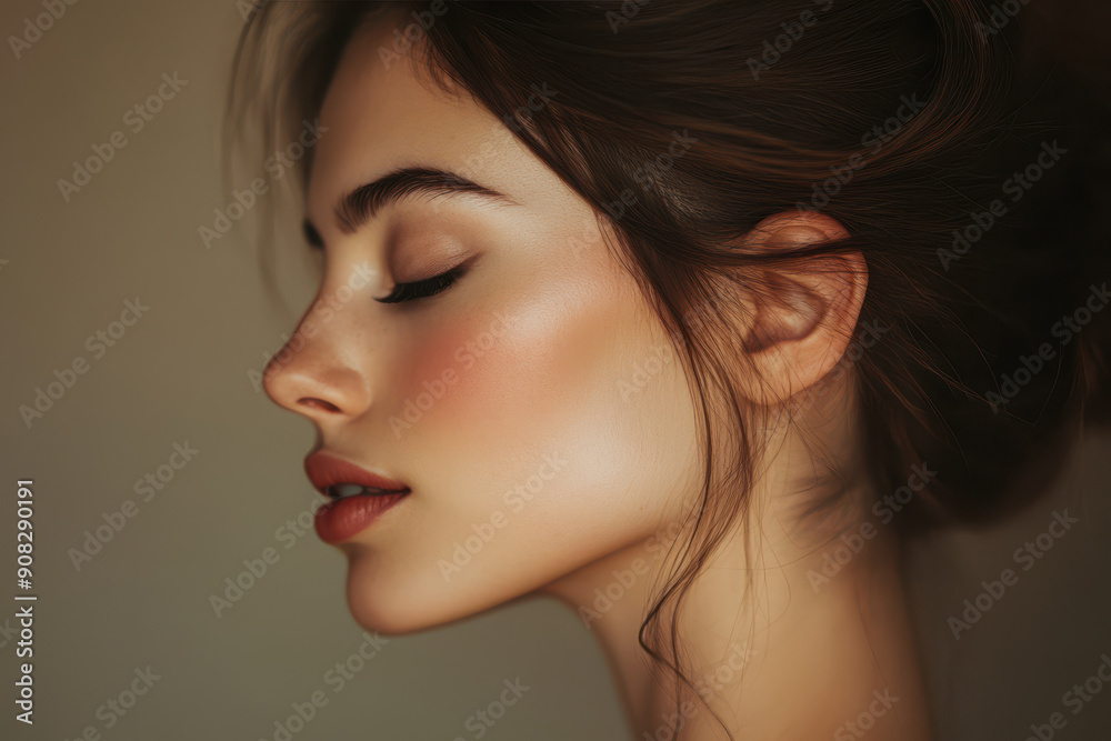 A close up of a girl's face with her eyes closed