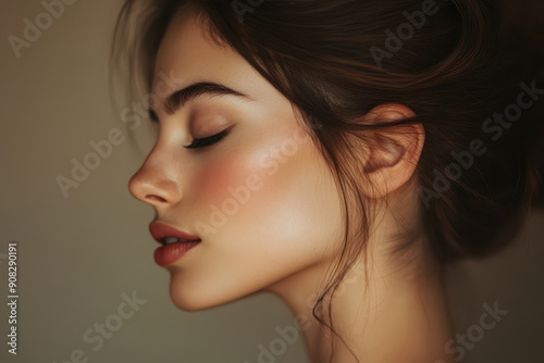A close up of a girl's face with her eyes closed