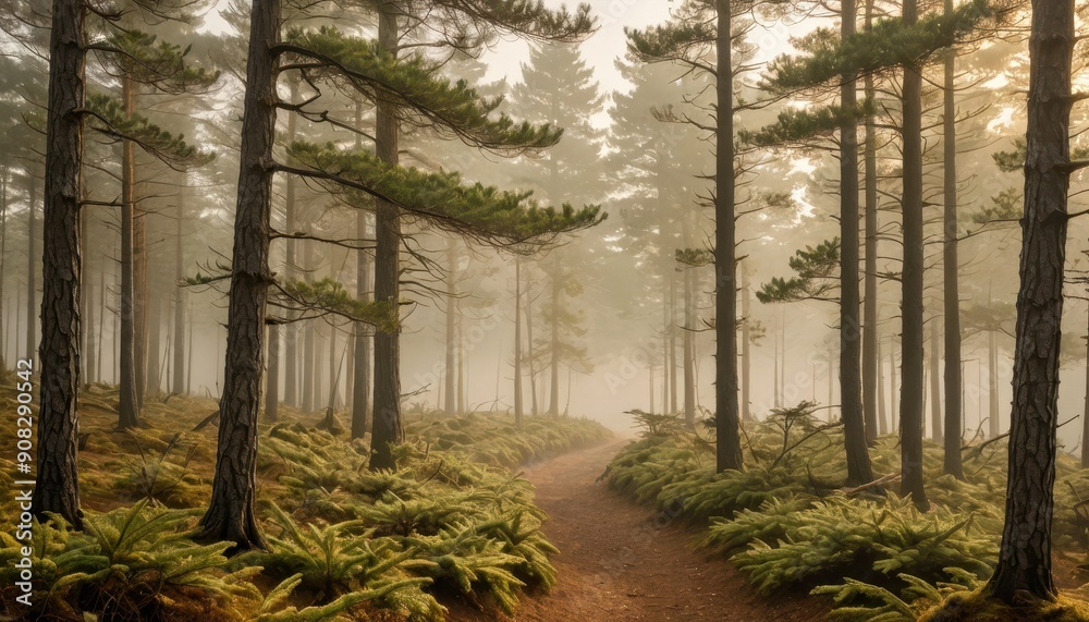 Obraz premium Misty Forest Path.
