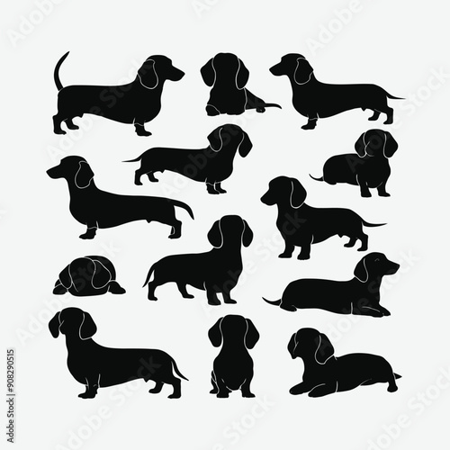 Dachshund dog silhouette set animals vector template illustration