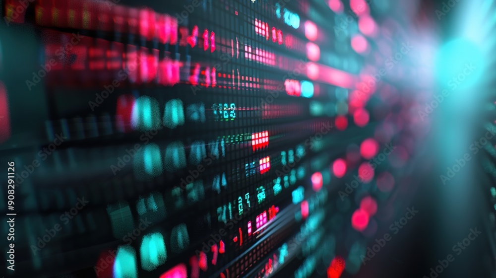 Advanced 3D Digital Stock Market Board Displaying Finance Models for Analysis Advanced 3D Digital Stock Market Board Displaying Finance Models for Analysis