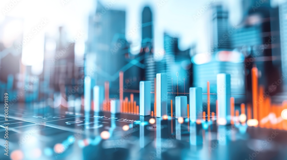 Futuristic Business Analysis: Abstract Financial Charts Overlay City Skyline Futuristic Business Analysis: Abstract Financial Charts Overlay City Skyline