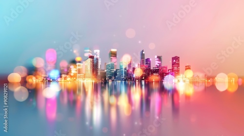 Urban Finance Heights: Abstract Cityscape with Floating Financial Icons, Business Background