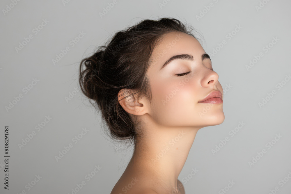 A close up of a girl's face with her eyes closed