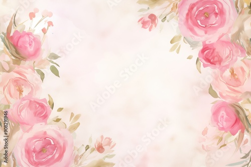 Pink Rose Horizontal Botanical Border with Copy Space