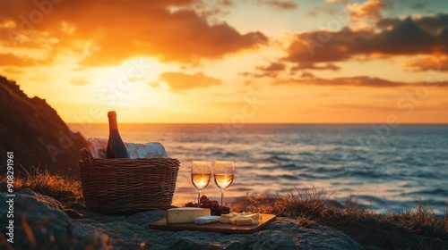 Sunset Picnic by the Seasunset, sea, sun, sky, ocean, sunrise, water, photo