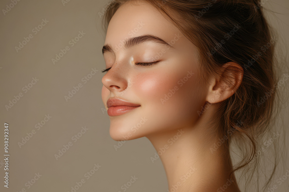 A close up of a girl's face with her eyes closed A close up of a girl's face with her eyes closed
