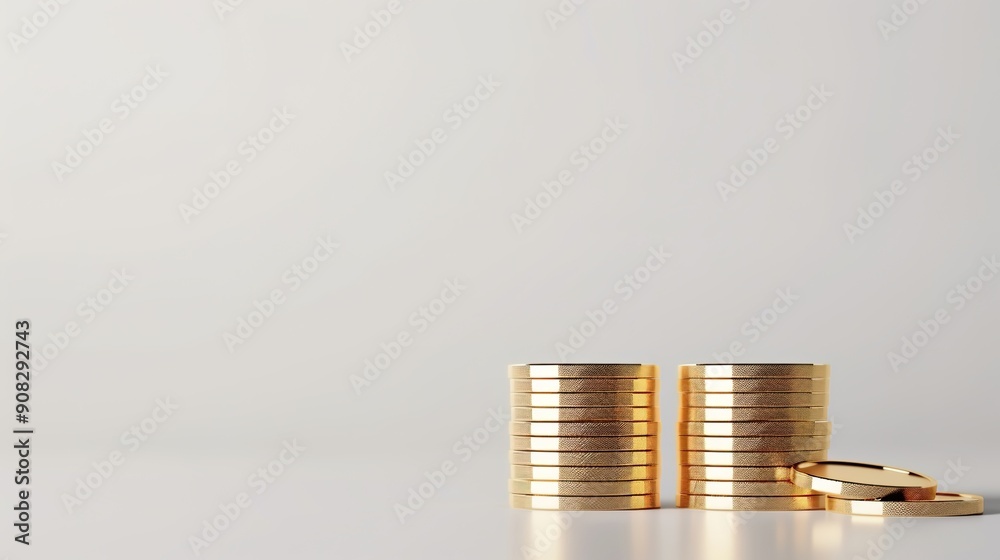 Financial Success Concept with Stacked Golden Coins on White Background for Copy Space Financial Success Concept with Stacked Golden Coins on White Background for Copy Space