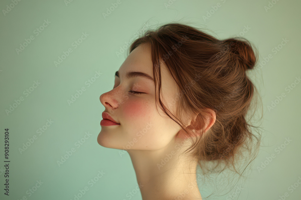 A close up of a girl's face with her eyes closed A close up of a girl's face with her eyes closed
